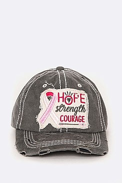 VINTAGE WASH PINK RIBBON COURAGE PATCH CAP