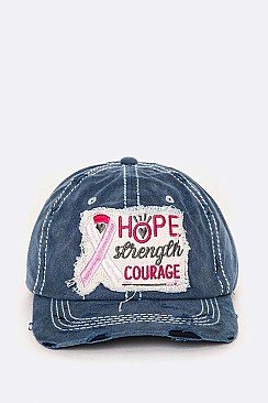 VINTAGE WASH PINK RIBBON COURAGE PATCH CAP