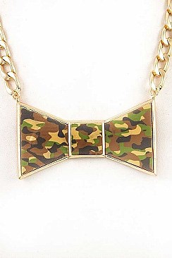 BOW CAMO PRINT PENDANT NECKLACE SET