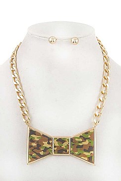BOW CAMO PRINT PENDANT NECKLACE SET