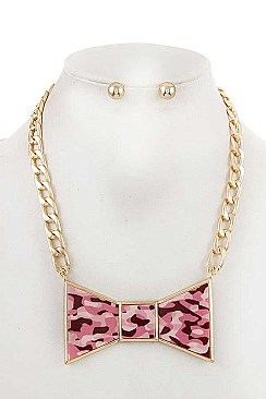 BOW CAMO PRINT PENDANT NECKLACE SET