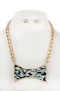 BOW CAMO PRINT PENDANT NECKLACE SET