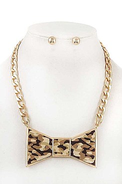 BOW CAMO PRINT PENDANT NECKLACE SET