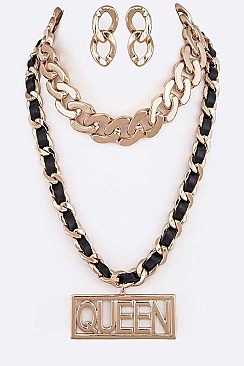 Chunky Chain QUEEN Pendant Statement Necklace Set