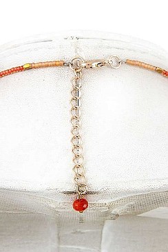 GEMSTONE PENDANT GLASS BEAD CHOKER NECKLACE