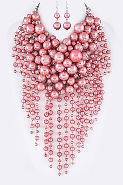 Mix Pearl Layer Head Turner Statement Necklace Set