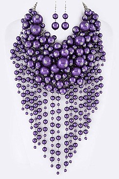 Mix Pearl Layer Head Turner Statement Necklace Set
