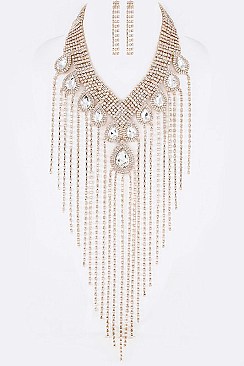 Stylish Rhinestone Tassel Statement Necklace Set LA-GNE2008