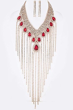 Stylish Rhinestone Tassel Statement Necklace Set LA-GNE2008