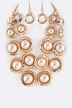 Layered Jumbo Pearls Statement Necklace Set