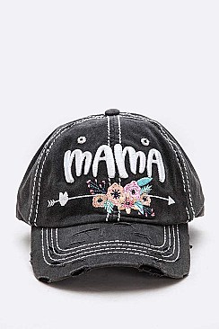Floral Embroidered MAMA Vintage Cotton Cap
