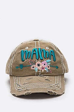 Floral Embroidered MAMA Vintage Cotton Cap
