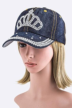 Crystal Crown Embellished Fashion Denim Cap