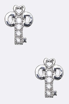 CZ Petite Key Stud Earrings