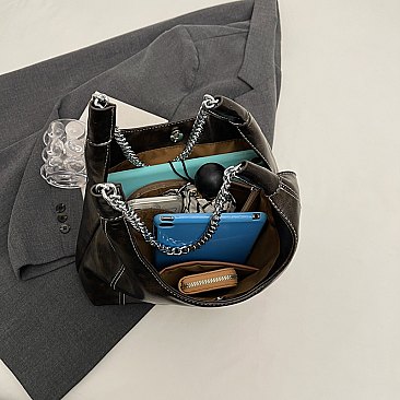 Multi-Compartment Chain Hobo Bag