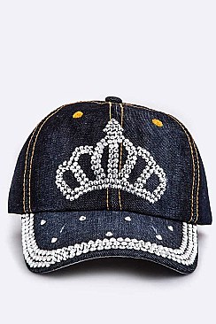 Crystal Crown Embellished Fashion Denim Cap