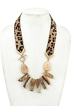 ANIMAL PRINT FRINGE STONE CORD NECKLACE