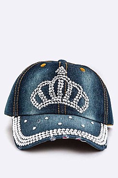 Crystal Crown Embellished Fashion Denim Cap
