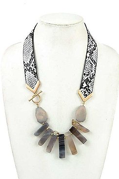 ANIMAL PRINT FRINGE STONE CORD NECKLACE