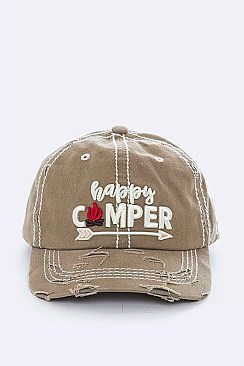 Embroidered 'Happy Camper' Cotton Cap LA-T13CAM02