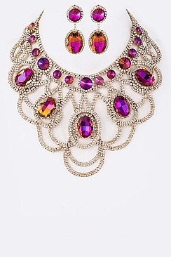 CRYSTAL & RHINESTONE STATEMENT NECKLACE SET