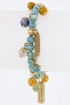 Stylish Fringe Chain & Semi-Precious Beads Stretch Bracelet