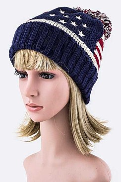 Trendy American Flag Pom Pom Beanie LA-EMH8505