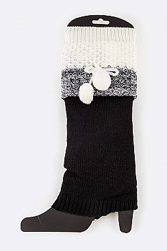 Pack of (12 Pairs) Assorted Double Pom Pom Tone Leg Warmer Set LA-HNSH1068