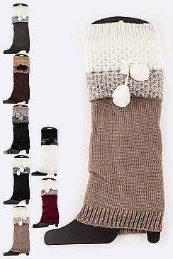 Pack of (12 Pairs) Assorted Double Pom Pom Tone Leg Warmer Set LA-HNSH1068
