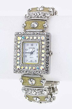 Stylish Pave Crystals & Enamel Bracelet Watch LA-OB1219L2