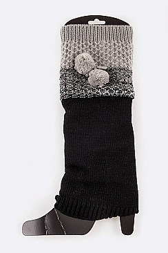 Pack of (12 Pairs) Assorted Double Pom Pom Tone Leg Warmer Set LA-HNSH1068