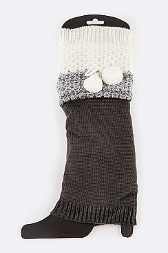 Pack of (12 Pairs) Assorted Double Pom Pom Tone Leg Warmer Set LA-HNSH1068