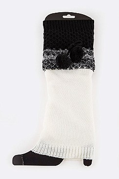 Pack of (12 Pairs) Assorted Double Pom Pom Tone Leg Warmer Set LA-HNSH1068