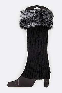 Pack of (12 Pairs ) Assorted Leopard Faux Fur Trim Leg Warmer Set LA-HNSH1069