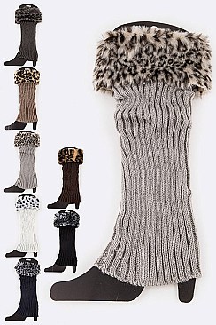 Pack of (12 Pairs ) Assorted Leopard Faux Fur Trim Leg Warmer Set LA-HNSH1069