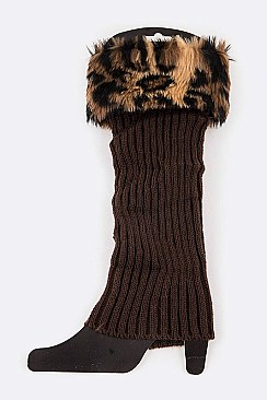 Pack of (12 Pairs ) Assorted Leopard Faux Fur Trim Leg Warmer Set LA-HNSH1069