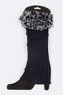 Pack of (12 Pairs ) Assorted Leopard Faux Fur Trim Leg Warmer Set LA-HNSH1069