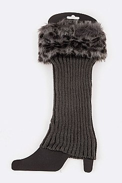 Pack of (12 Pairs ) Assorted Leopard Faux Fur Trim Leg Warmer Set LA-HNSH1069