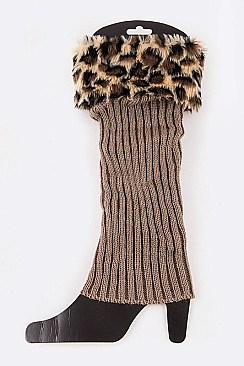 Pack of (12 Pairs ) Assorted Leopard Faux Fur Trim Leg Warmer Set LA-HNSH1069