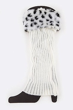 Pack of (12 Pairs ) Assorted Leopard Faux Fur Trim Leg Warmer Set LA-HNSH1069