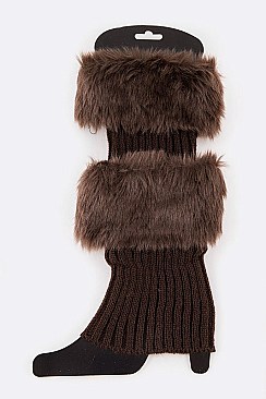 Pack of (12 Pairs) Assorted Faux Fur Trim Leg Warmer Set LA-HNSH1071
