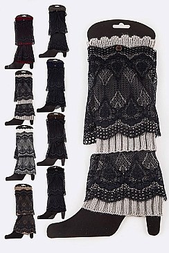 Pack of (12 Pairs) Assorted Lace Accent Layer Leg Warmer Set LA-HNSH1066
