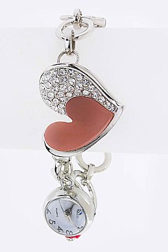 Posh Crystal Heart Charm Bracelet Watch