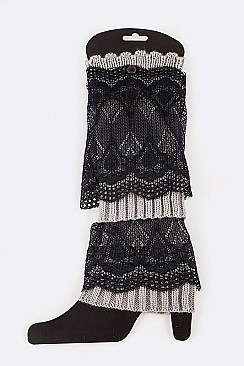 Pack of (12 Pairs) Assorted Lace Accent Layer Leg Warmer Set LA-HNSH1066