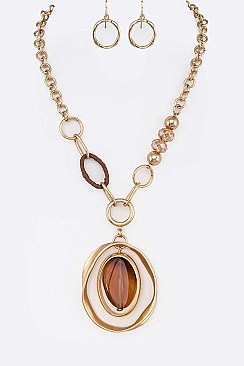 Mix Media Stone Pendant Necklace Set