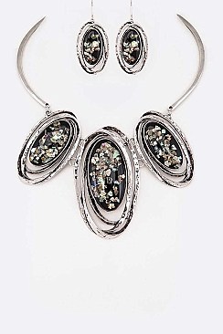 Resin Mix Color Statement Collar Necklace Set