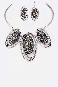 Resin Mix Color Statement Collar Necklace Set