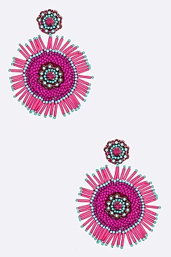 Fringed Festival Mix Beads Circle Earrings