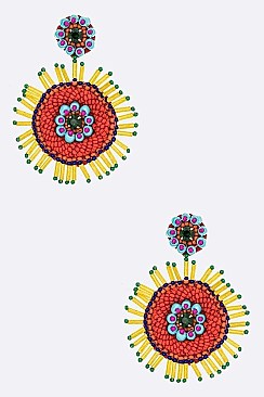 Fringed Festival Mix Beads Circle Earrings