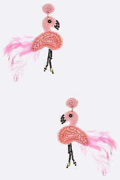 Iconic Flamingo Feather Beaded Earrings